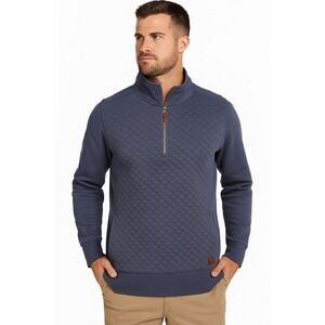 Eddie Bauer Sweater Mens XL Blue Quilted Quarter Zip Mock Neck Pullover‎